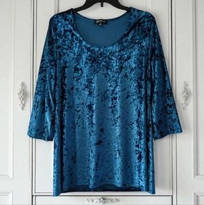 Slinky Brand Luxe Teal Blue Velvet Tunic Top Size L